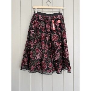 NWT Chi Chi London Skirt 4 Rilla Embroidered Lace Fit Flare Pink Black NEW